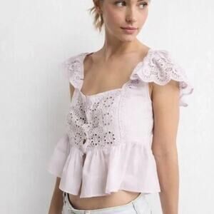 American Eagle Eyelet Lace Peplum Blouse Lavender Purple Cottagecore Top S NWT